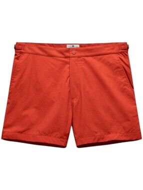 Reigning Champ Textured Nylon Deck Slim Swim Short Men 31 Red Orange